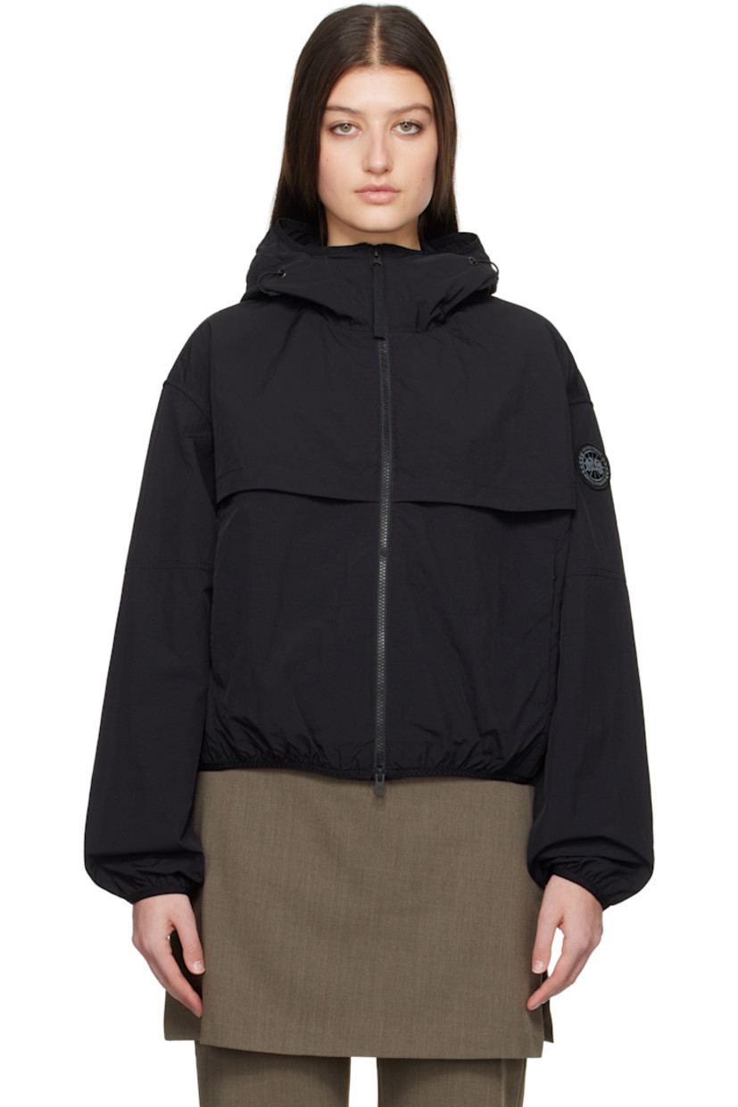 AcclimaLuxe nylon taffeta jacket. Lightweight, durable, water-repellent and wind-resistant.

· Elasticized trim at hood, cropped hem, and cuffs
· Bungee-style drawstring at hood
· Two-way zip closure
· Storm flaps at front and back
· Zip pockets
· Embroidered logo patch at sleeve
· Locker loop at back collar
· Patch pocket at interior
· Partial mesh lining

Part of the Black Label collection.

Supplier color: Black