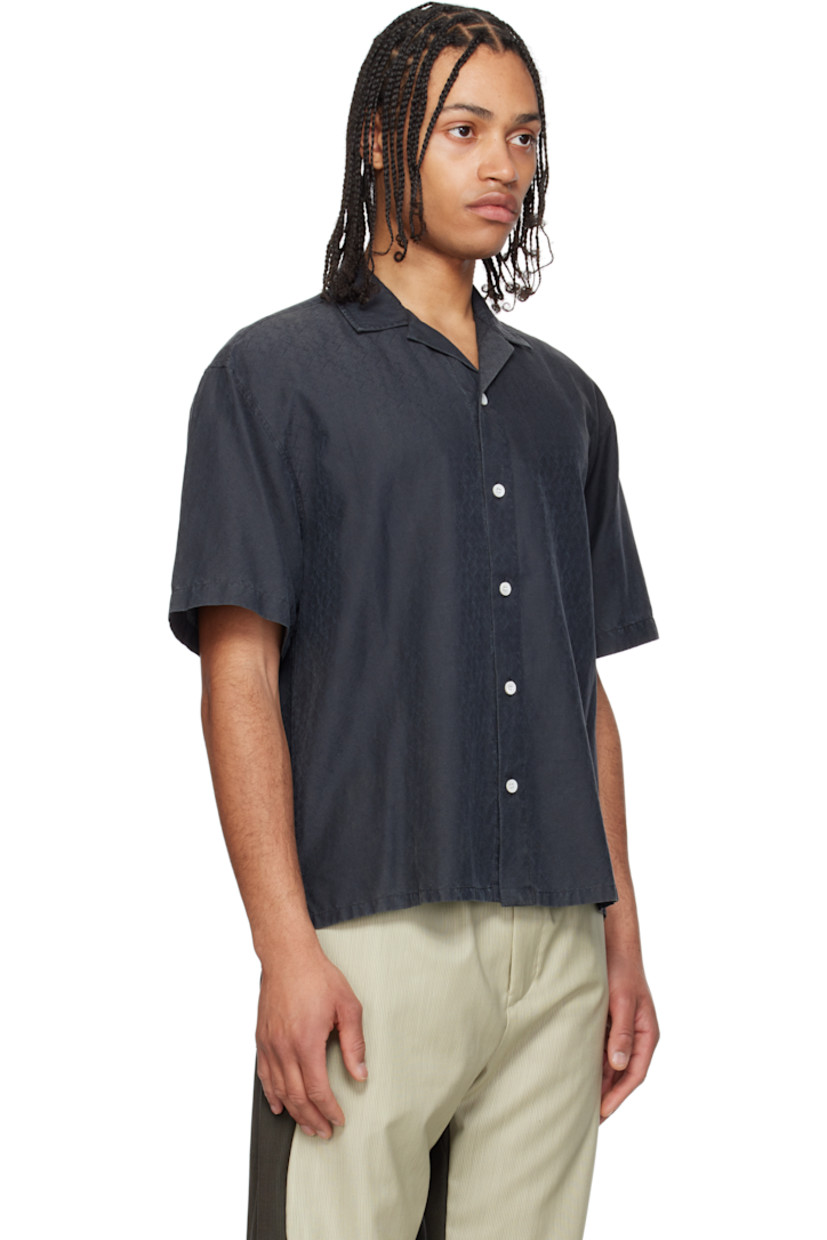 Cotton- and silk-blend gauze shirt. Subtle fading and jacquard graphic pattern throughout. 

· Open spread collar
· Button closure
· Vented side seams
· Dropped shoulders
· Twin pleats at back yoke

Supplier color: Black