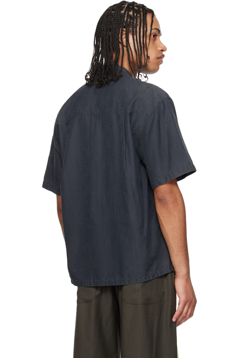 Cotton- and silk-blend gauze shirt. Subtle fading and jacquard graphic pattern throughout. 

· Open spread collar
· Button closure
· Vented side seams
· Dropped shoulders
· Twin pleats at back yoke

Supplier color: Black