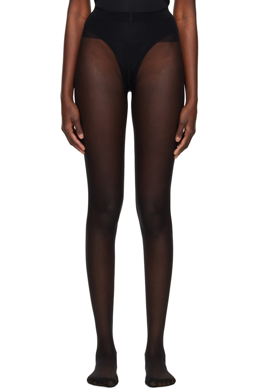 Semi-sheer stretch nylon jersey tights in black. 

· 10 denier 
· Logo-woven elasticized waistband
· Reinforced inseam and toes
· Partial jersey lining

Supplier color: Black