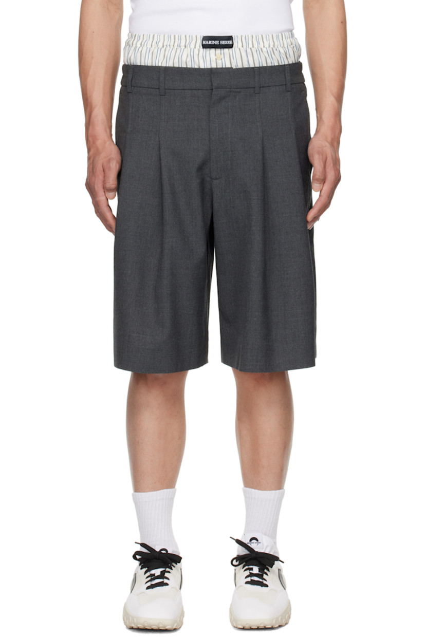 Stretch polyester- and wool-blend twill shorts.

· RWS-certified wool
· Wide-leg
· Elasticized cotton poplin waistband with logo patch
· Belt loops at partially elasticized waistband
· Four-pocket styling
· Zip-fly
· Pleats at front 

Supplier color: Grey