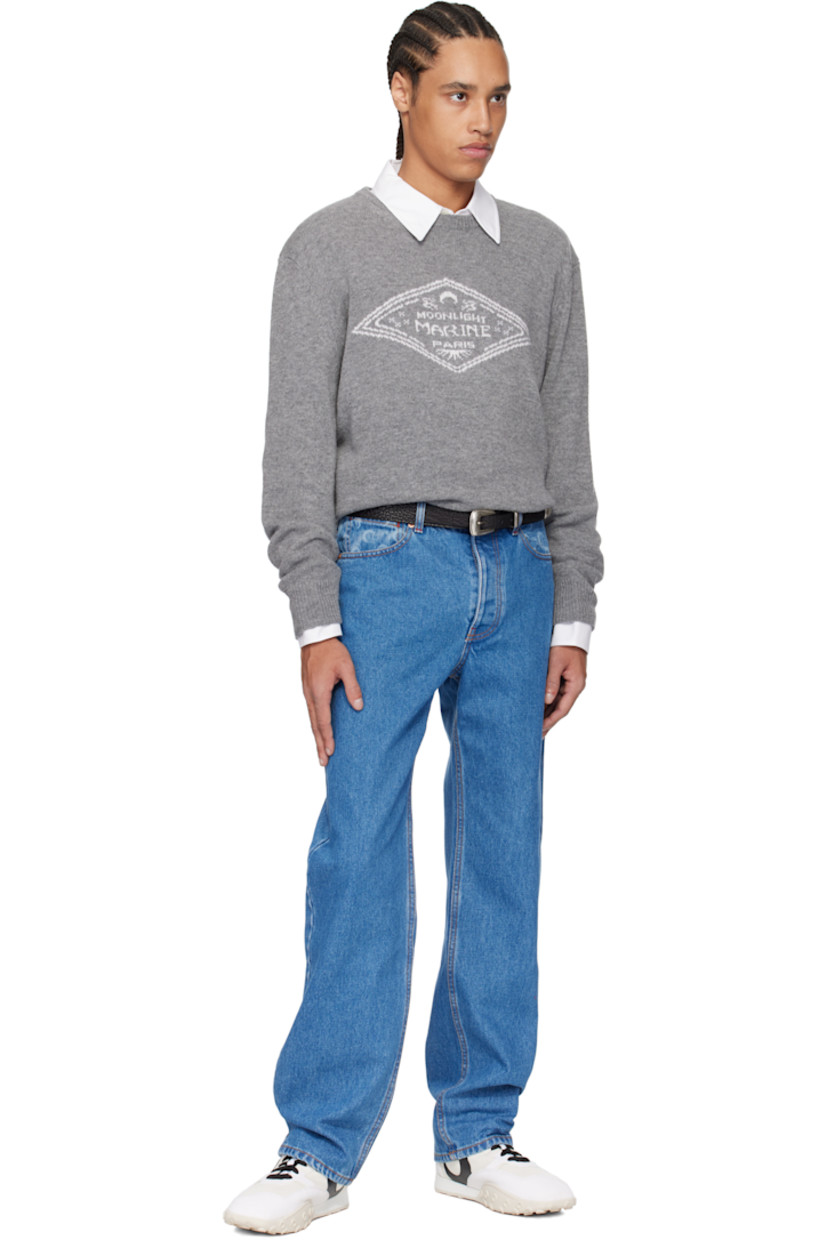 Knit virgin wool sweater.

· Rib-knit crewneck, hem, and cuffs
· Intarsia logo graphic at front

Supplier color: Dark grey