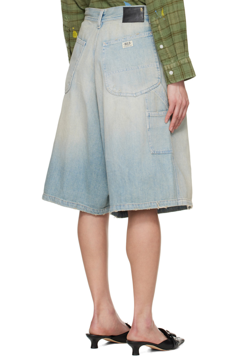 Non-stretch denim shorts. Fading, whiskering, and subtle distressing throughout.

· Belt loops
· Five-pocket styling
· Zip fly
· Pleats at front
· Hammer loop at outseam
· Patch pockets at outseam
· Leather logo patch at back waistband
· Logo patch at back pocket
· Logo-engraved antiqued bronze-tone hardware
· Contrast stitching in tan

Supplier color: Toni blue