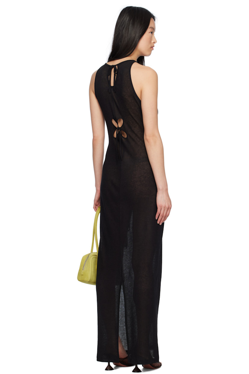 Rayon- and flax-blend jersey maxi dress. Floral cutout with self-tie fastening throughout. 

· Scoop neck
· Keyhole with self-tie fastening at back collar
· Central vent at back hem

Supplier color: Black