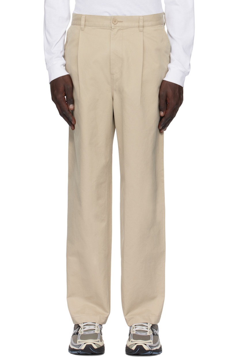 Durable relaxed-fit and straight-leg cotton twill trousers. 

· Belt loops
· Four-pocket styling
· Zip fly
· Pleats at front
· Logo embroidered at back waistband 

Supplier color: Sand