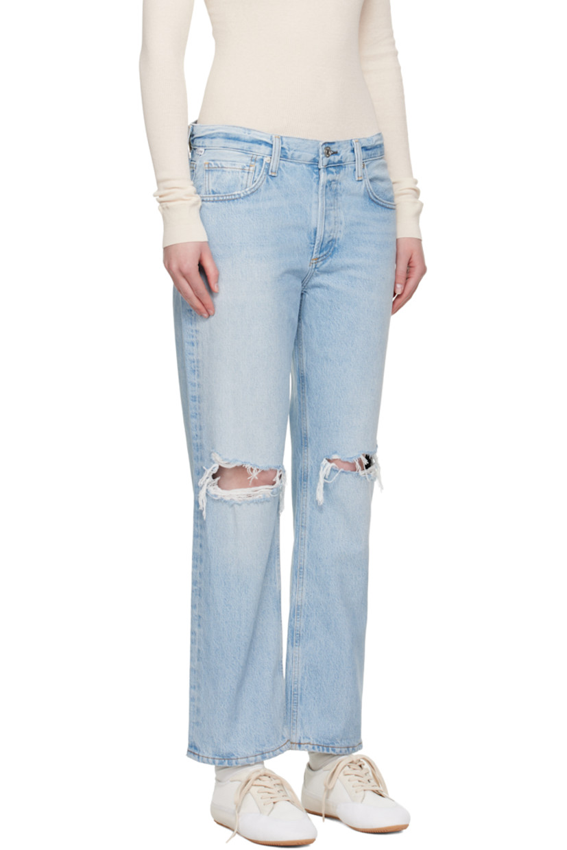 Non-stretch regenerative cotton- and recycled lyocell-blend denim jeans. Fading, whiskering, and distressing throughout.

· Straight-leg and relaxed-fit
· Low-rise
· Belt loops
· Five-pocket styling
· Button fly
· Rip at knees
· Logo patch at outseam
· Leather logo patch at back waistband
· Logo-engraved silver-tone hardware
· Contrast stitching in tan

Supplier color: Pagoda