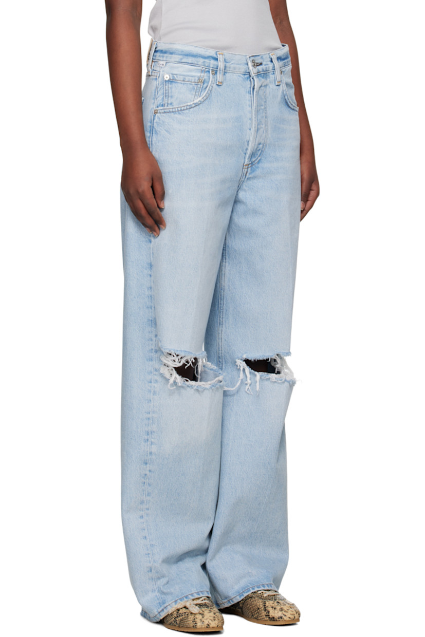 Heavyweight non-stretch regenerative cotton-blend denim jeans. Distressing, fading, and whiskering throughout.

· Loose-fit
· Mid-rise
· Belt loops and logo flag at waistband
· Five-pocket styling
· Button fly
· Rip at knees
· Leather logo patch at back waistband
· Logo-engraved silver-tone hardware
· Contrast stitching in tan

Part of the HUMANITY collection.

Supplier color: Pagoda