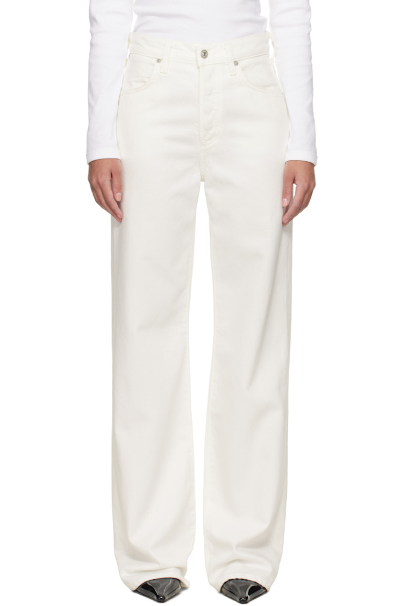 Wide-leg non-stretch lyocell- and cotton-blend denim jeans.

· High-rise
· Belt loops
· Four-pocket styling
· Button fly
· Leather logo patch at back waistband
· Logo-engraved silver-tone hardware

Part of the HUMANITY collection.

Supplier color: Soft white