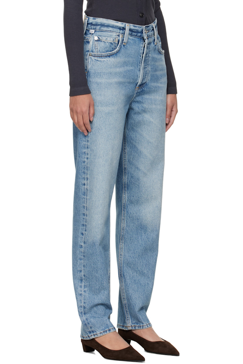Straight-leg non-stretch regenerative cotton denim jeans. Fading and whiskering throughout.

· High-rise
· Belt loops
· Five-pocket styling
· Button fly
· Leather logo patch at back waistband

Part of the HUMANITY collection.

Supplier color: Perri