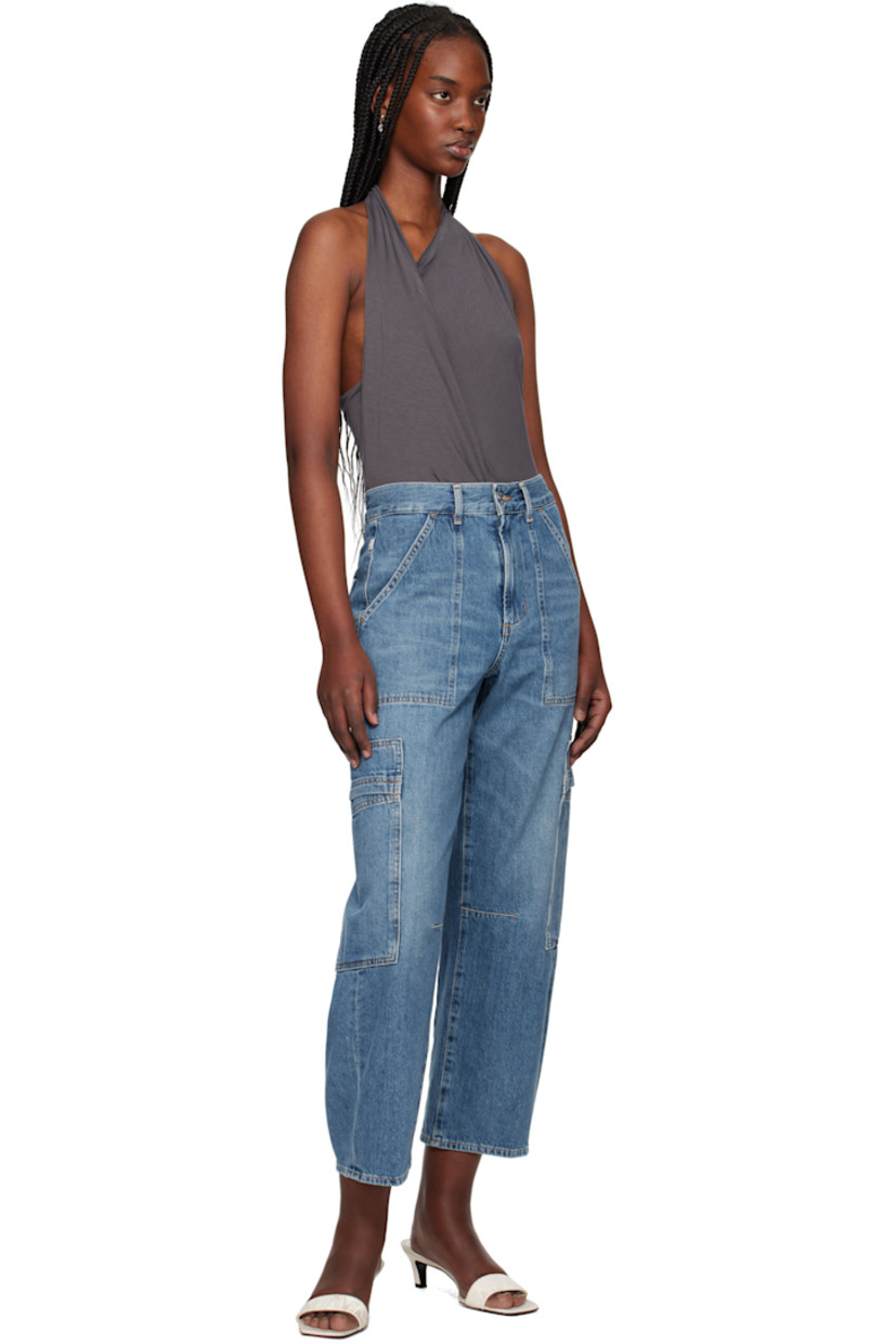 Tapered non-stretch regenerative cotton denim jeans. Fading, whiskering, and subtle distressing throughout.

· Loose-fit and straight-leg
· Belt loops
· Four-pocket styling
· Zip fly
· Darts at inseam
· Logo patch at outseam
· Flap pocket at outseams 
· Logo-engraved silver-tone hardware
· Contrast stitching in tan 

Part of the HUMANITY collection.

Supplier color: Elysian