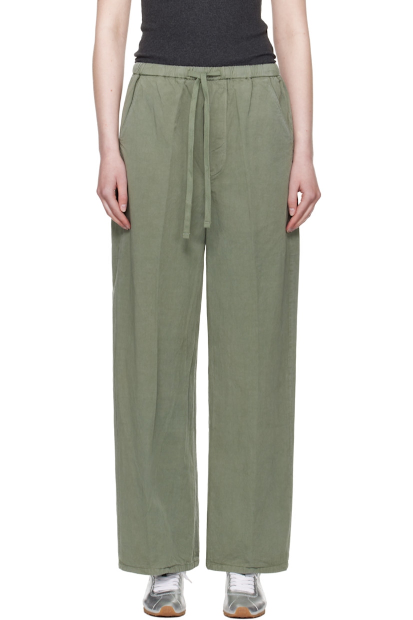 Cotton- and linen-blend gabardine trousers.

· Drawstring at elasticized waistband
· Three-pocket styling
· Creased legs
· Logo patch at waistband outseam

Supplier color: Nova