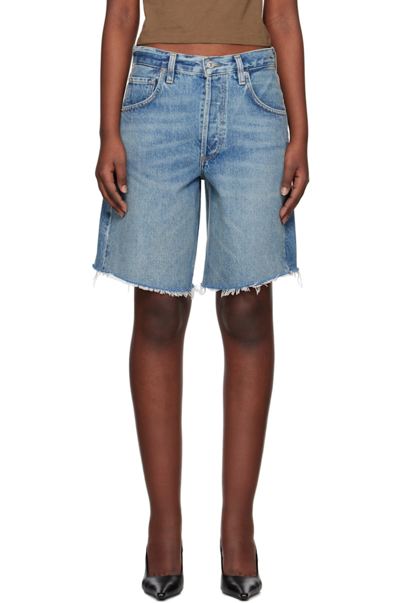 Non-stretch regenerative cotton denim shorts. Fading and distressing throughout.

· Belt loops and logo flag at waistband
· Five-pocket styling
· Zip fly
· Leather logo patch at back waistband
· Logo-engraved silver-tone hardware

Part of the HUMANITY collection.

Supplier color: Babylonia