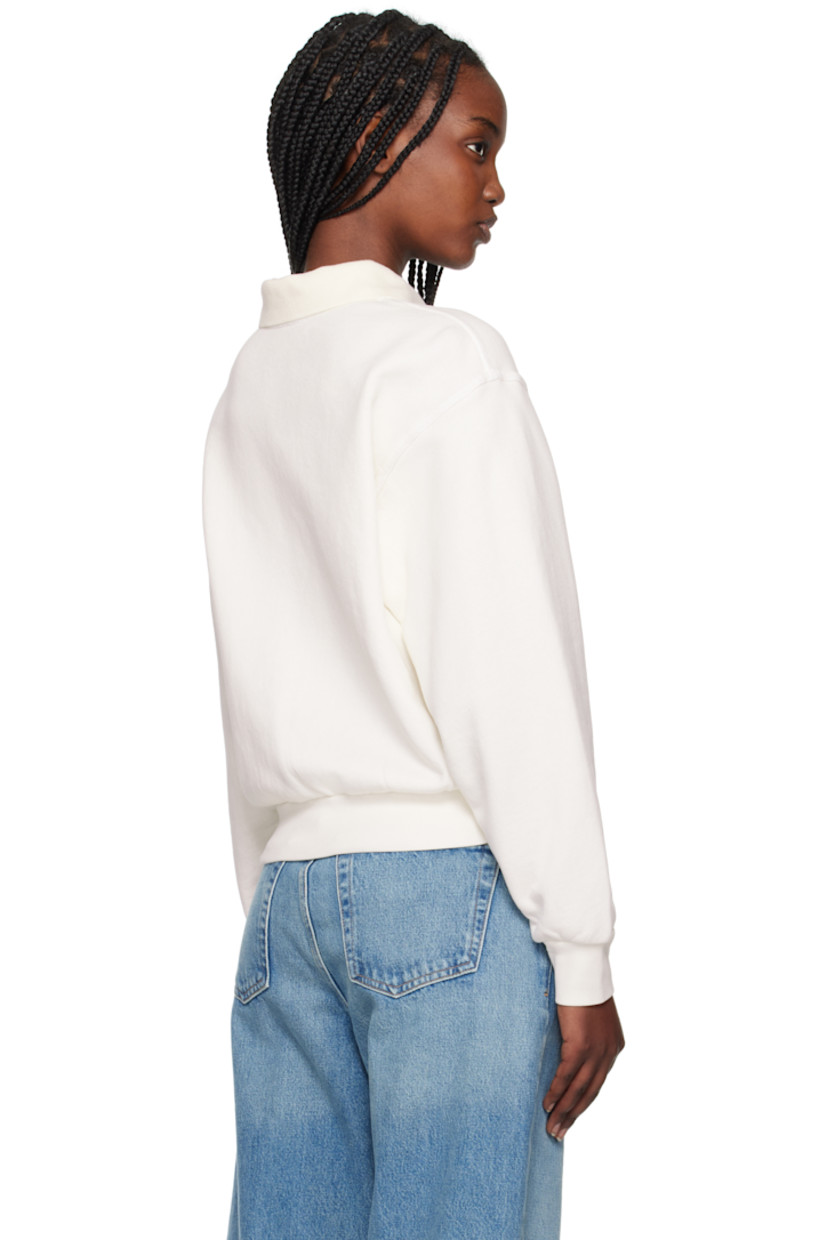 Cotton-blend fleece sweatshirt. 

· Rib-knit spread collar, hem, and cuffs
· Four-button placket
· Dropped shoulders
· Cropped hem 

Supplier color: Pashmina