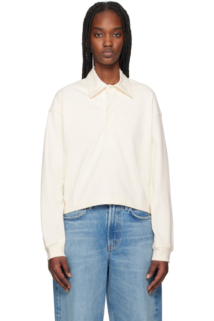 Cotton jersey polo. 

· Spread collar
· Concealed five-button placket
· Cropped hem
· Dropped shoulders
· Rib-knit cuffs

Supplier color: Pashmina