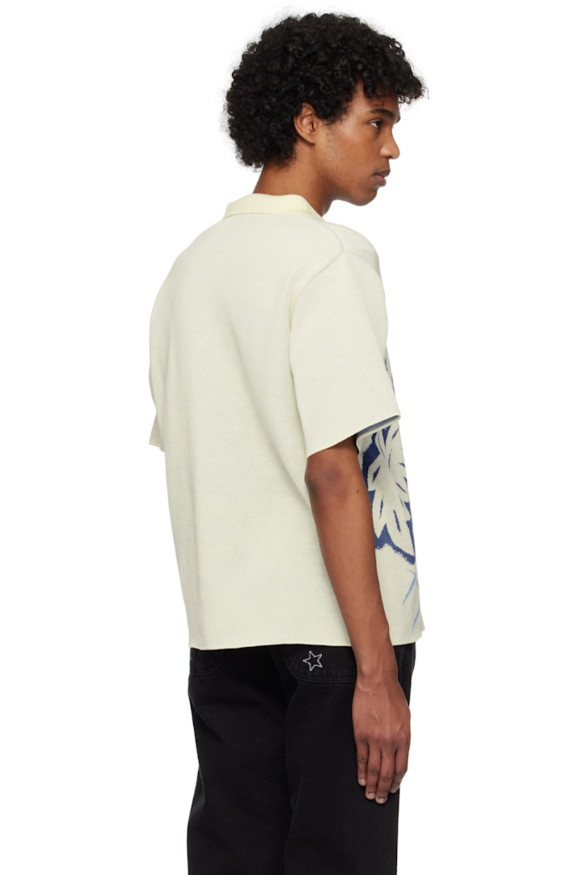 Knit mercerized cotton shirt. 

· Rib-knit spread collar
· Button closure
· Jacquard graphic at front
· Mother-of-pearl hardware

Supplier color: Creme