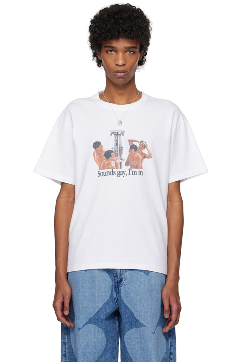 Organic cotton jersey T-shirt.

· Rib-knit crewneck
· Text and graphic printed at front

Supplier color: White