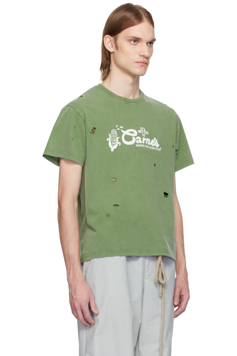 Boxy-fit organic cotton jersey T-shirt. Distressing throughout. 

· Rib-knit crewneck
· Graphic and text printed at chest

Supplier color: Off-green
