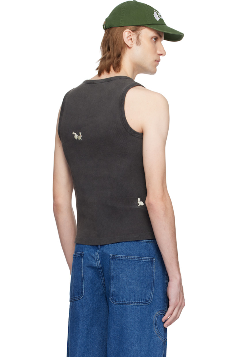Rib-knit stretch cotton tank top. 

· Graphics embroidered throughout
· Scoop neck

Supplier color: Off-black