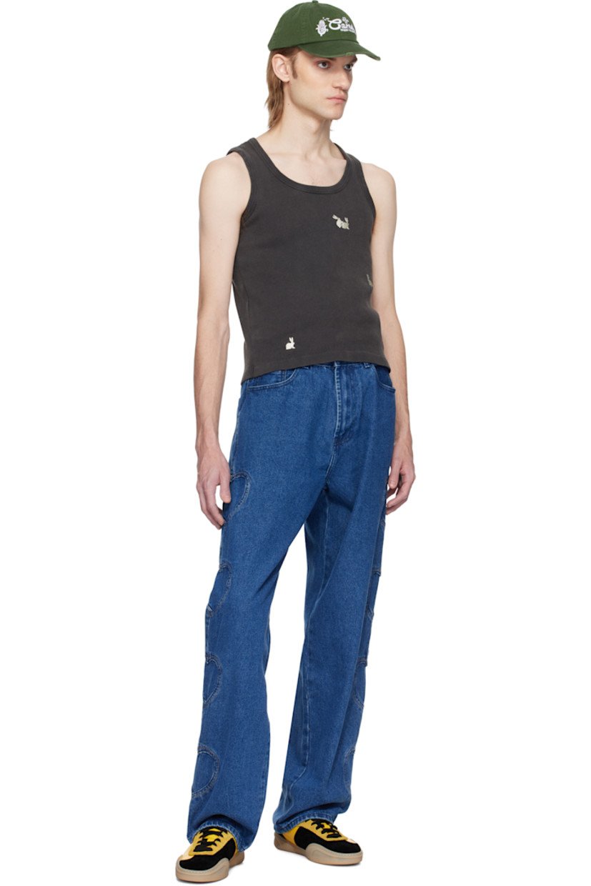 Rib-knit stretch cotton tank top. 

· Graphics embroidered throughout
· Scoop neck

Supplier color: Off-black
