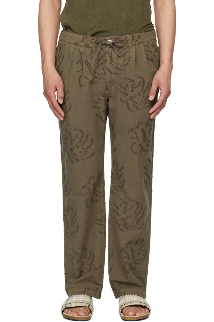 Loose-fit plain-woven cotton trousers. Jacquard graphic pattern and fil-coupé detailing throughout.

· Mid-rise
· Drawstring at elasticized waistband
· Three-pocket styling
· Zip fly

Supplier color: Grey