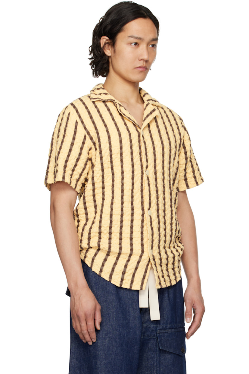 Heavyweight waffle-woven cotton shirt. Stripes throughout.

· Open spread collar
· Button closure
· Shirttail hem

Supplier color: Tartufo
