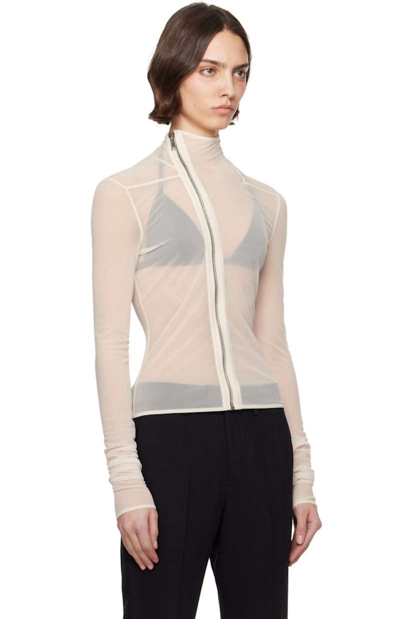 Sheer GRS-certified recycled polyester jersey jacket.

· Lightweight
· Stand collar
· Offset zip closure
· Offset shoulder seams
· Elasticized cuffs

Supplier color: Dove