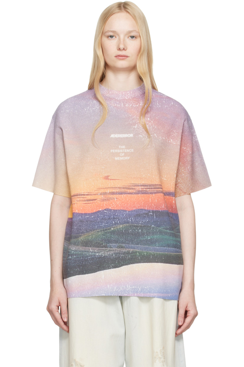 Knit cotton-blend T-shirt. 

· Rib-knit crewneck
· Graphic, logo, and text printed at chest
· Dropped shoulders
· Frayed flag with topstitching at back

Supplier color: Orange