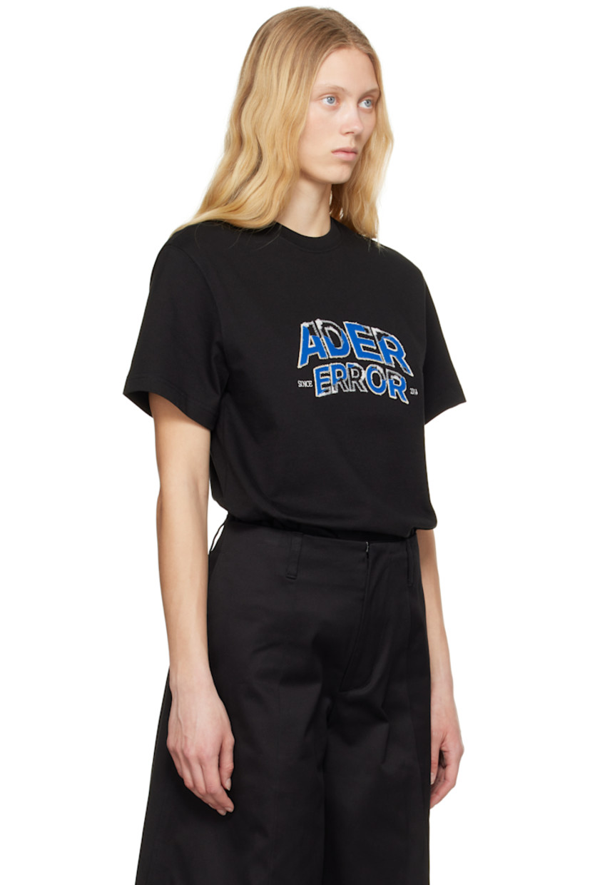 Cotton-blend jersey T-shirt.

· Rib-knit crewneck
· Embroidered logo appliqués at front
· Topstitching at back shoulder

Supplier color: Noir