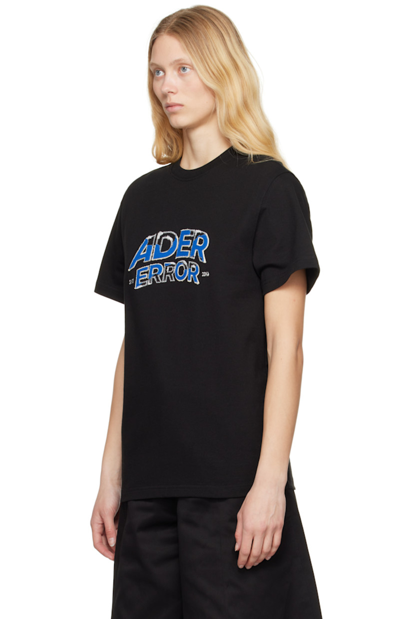 Cotton-blend jersey T-shirt.

· Rib-knit crewneck
· Embroidered logo appliqués at front
· Topstitching at back shoulder

Supplier color: Noir