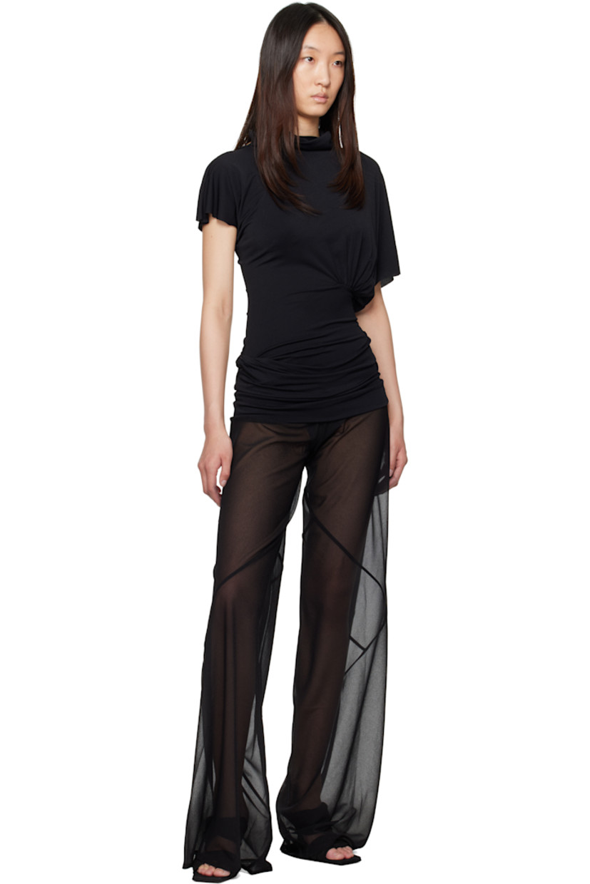 Stretch viscose-blend crêpe jersey top.

· FSC®-certified viscose
· Asymmetrical draped construction
· Cowl neck
· Ruching at waist
· Twisted detailing at hem
· Raw edge at hem and cuffs

Supplier color: Black