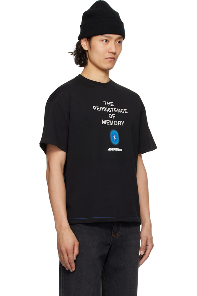 Cotton-blend jersey T-shirt.

· Rib-knit crewneck
· Text embroidered at front
· Graphic and logo bonded at front
· Frayed flag with topstitching at back

Supplier color: Noir