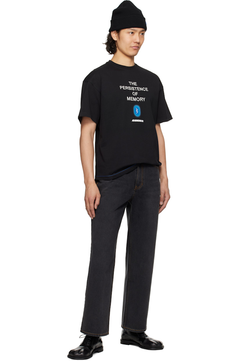 Cotton-blend jersey T-shirt.

· Rib-knit crewneck
· Text embroidered at front
· Graphic and logo bonded at front
· Frayed flag with topstitching at back

Supplier color: Noir