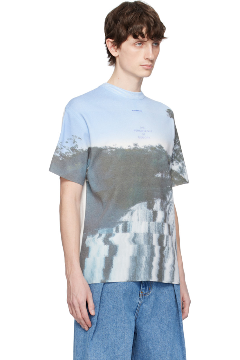Knit cotton-blend T-shirt.

· Rib-knit crewneck
· Logo, text, and graphic printed at front
· Frayed logo flag with topstitching at back

Supplier color: Blue