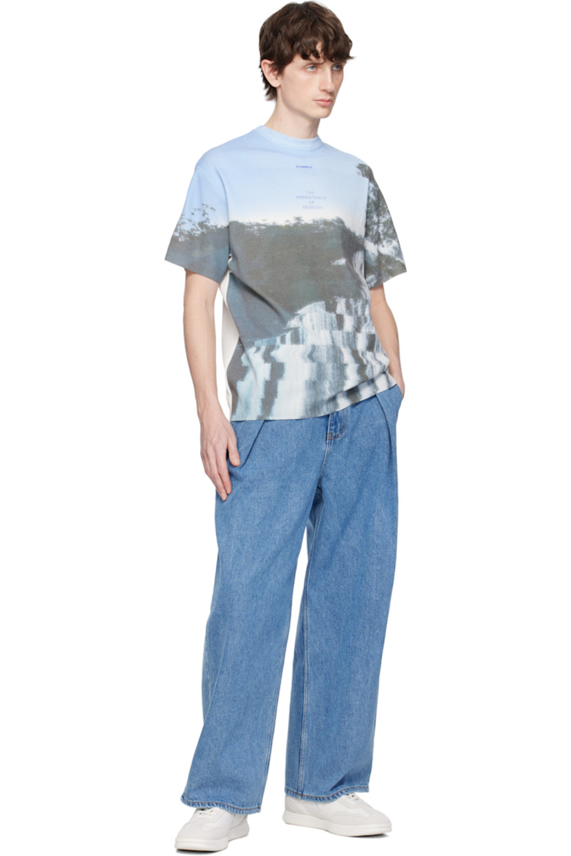 Knit cotton-blend T-shirt.

· Rib-knit crewneck
· Logo, text, and graphic printed at front
· Frayed logo flag with topstitching at back

Supplier color: Blue
