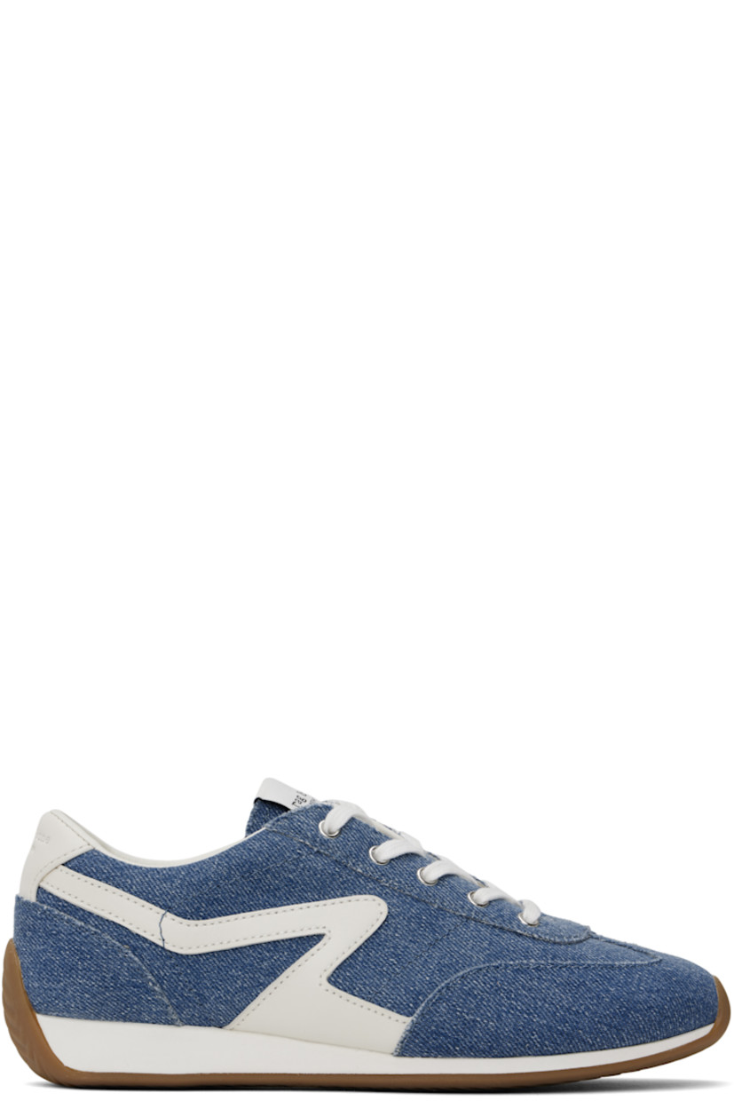 Low-top denim sneakers in blue. 

· Lace-up closure
· Logo patch at padded tongue
· Padded collar
· Leather graphic appliqué at sides
· Logo embossed at heel tab
· OrthoLite® Lazy-Hybrid™ and OrthoLite® Recycled footbed
· Buffed leather lining
· Treaded rubber sole

Supplier color: Medium wash denim