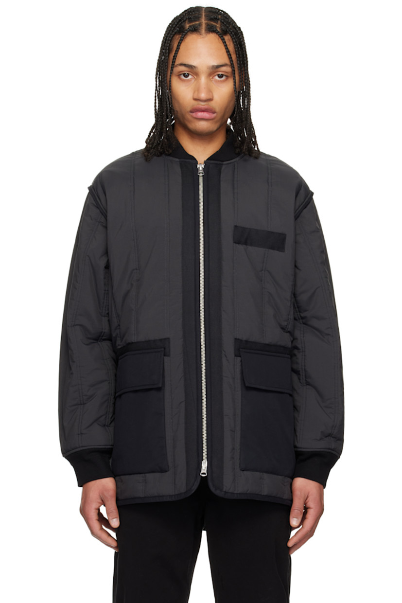 Insulated quilted nylon taffeta jacket. 

· Relaxed-fit
· Paneled construction
· Rib-knit stand collar and cuffs
· Two-way zip closure
· Flap pockets
· Leather logo patch at front hem
· Fully lined
· Logo-engraved silver-tone hardware

Supplier color: Washed black