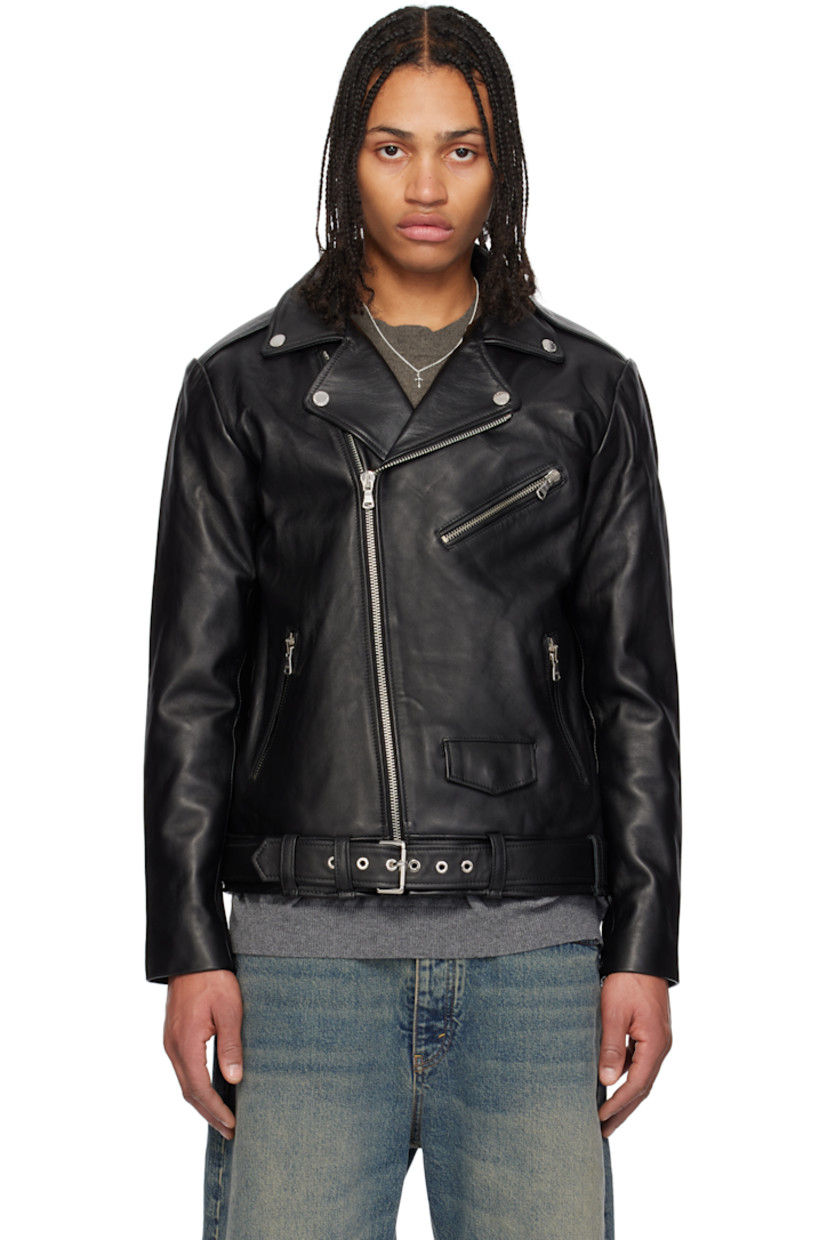 Slim-fit grained lambskin jacket.

· Press-stud fastenings at notched lapel
· Offset zip closure
· Zip pockets and flap pocket 
· Belt loops and pin-buckle belt 
· Press-stud epaulets
· Zip expansion panel at cuffs
· Logo hardware at back collar
· Zip pocket at interior
· Full sateen lining
· Logo-engraved silver-tone hardware

Supplier color: Black