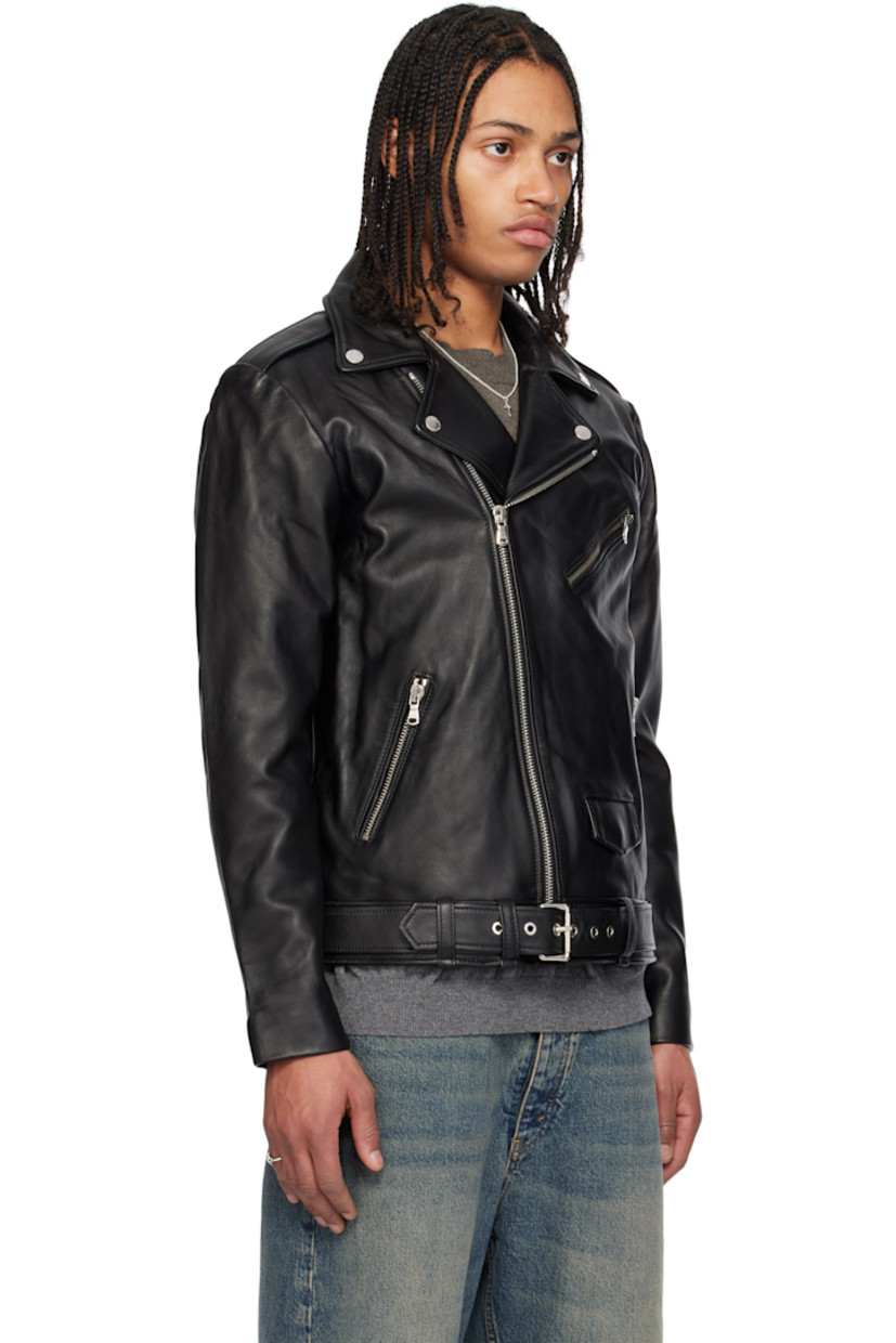 Slim-fit grained lambskin jacket.

· Press-stud fastenings at notched lapel
· Offset zip closure
· Zip pockets and flap pocket 
· Belt loops and pin-buckle belt 
· Press-stud epaulets
· Zip expansion panel at cuffs
· Logo hardware at back collar
· Zip pocket at interior
· Full sateen lining
· Logo-engraved silver-tone hardware

Supplier color: Black