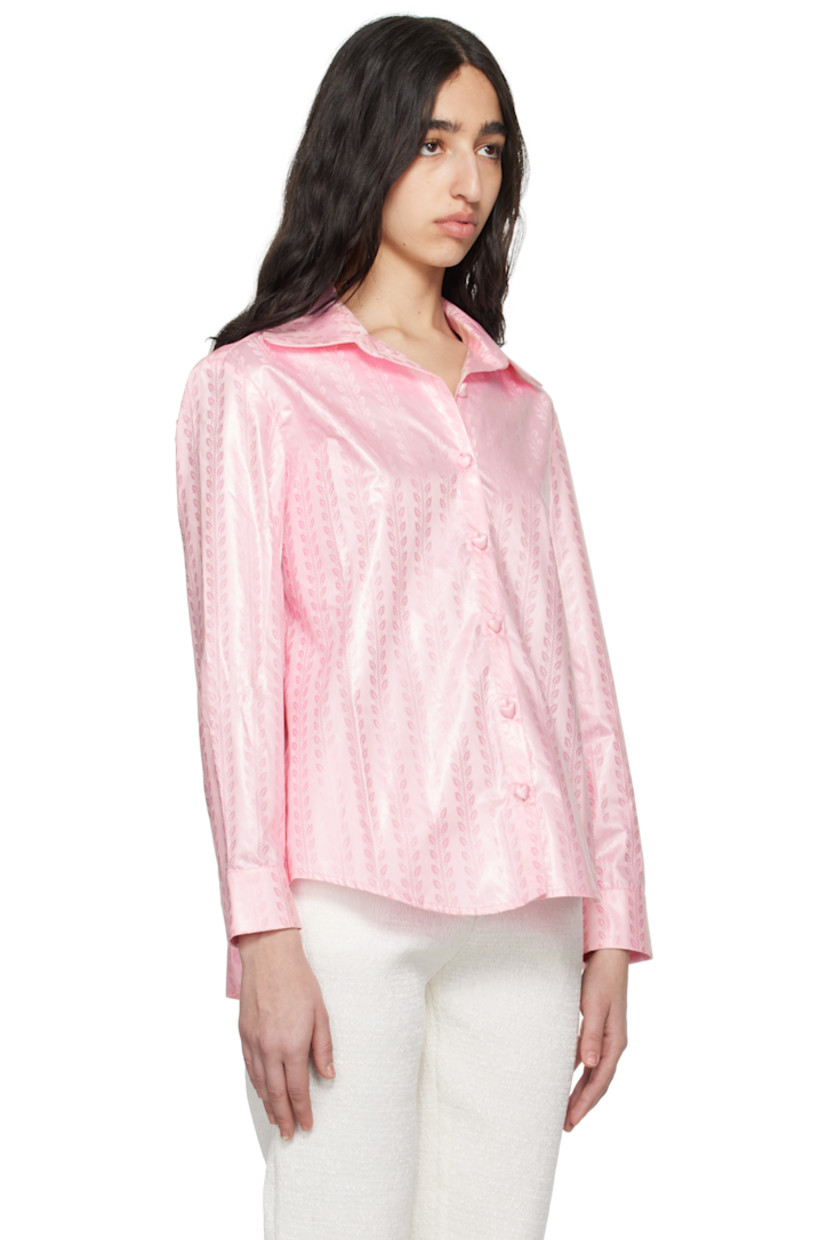 Cotton brocade shirt. Jacquard pattern throughout.

· Spread collar
· Button closure
· Shirttail hem 
· Pleated barrel cuffs
· Box pleat at back yoke
· Graphic hardware

Supplier color: Sweet pink