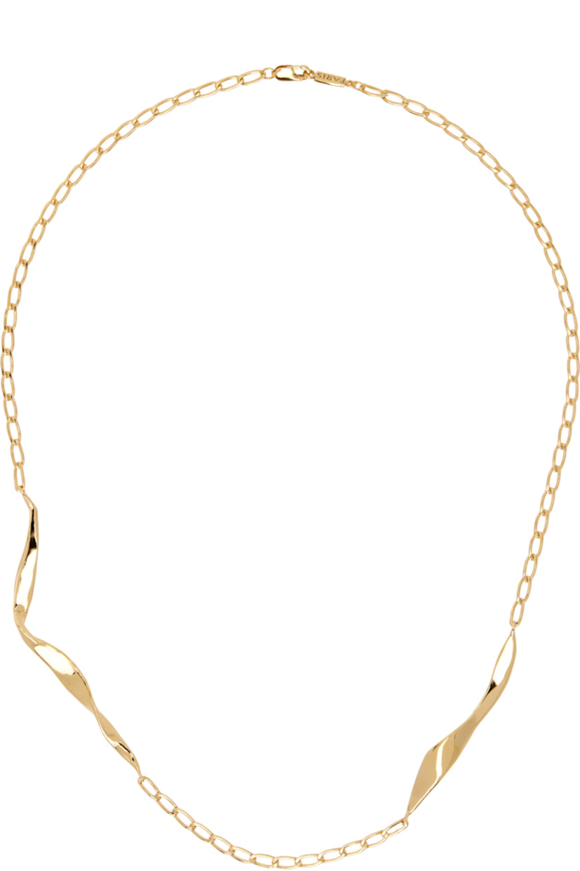 Curb chain necklace in 14k gold-plated bronze.

· Graphic hardware at length
· Logo plaque at lobster-clasp fastening 
· L18"

Supplier color: 14k gold plated