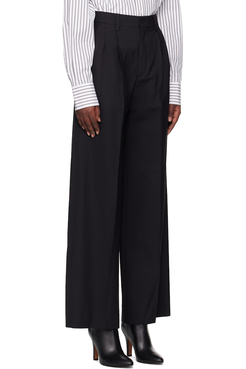 Wide-leg wool-blend barathea trousers. 

· High-rise
· Belt loops
· Four-pocket styling
· Zip fly
· Pleats at front
· Central creases at front and back

Supplier color: Black