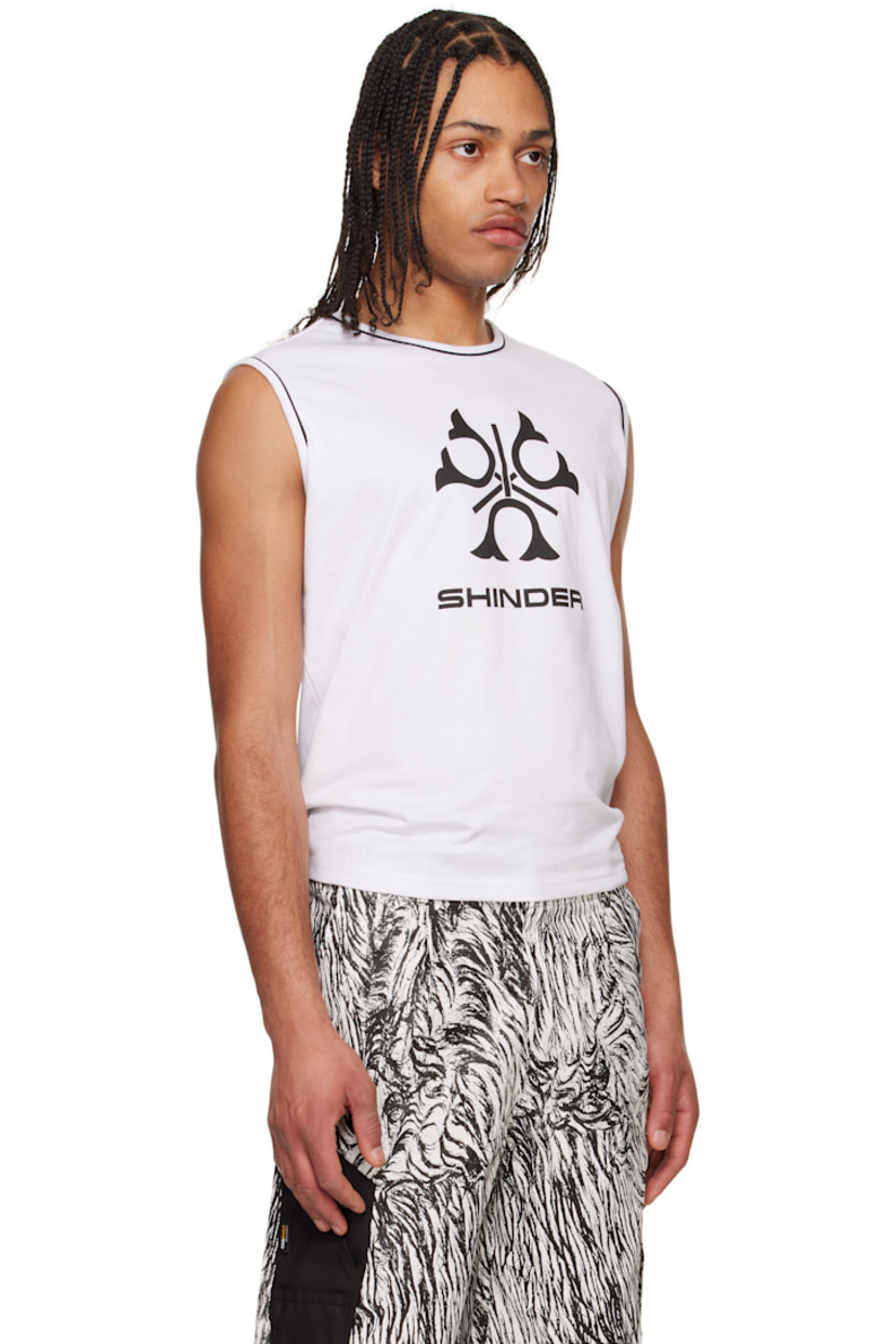 Cotton jersey tank top. 

· Piping at crewneck and armscyes
· Logo graphic printed at front

Supplier color: White