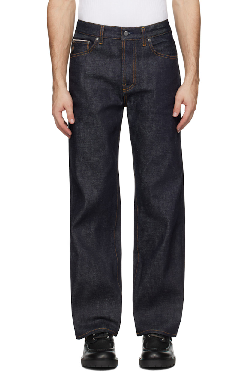 14.2 oz non-stretch organic cotton selvedge denim jeans.

· Loose-fit and wide-leg
· High-rise
· Belt loops
· Five-pocket styling
· Button fly
· Jacron logo patch at back waistband
· Logo patch at back pocket
· Topstitching at back pockets
· Logo-engraved antiqued silver-tone hardware
· Contrast stitching in tan

Supplier color: Ace selvage