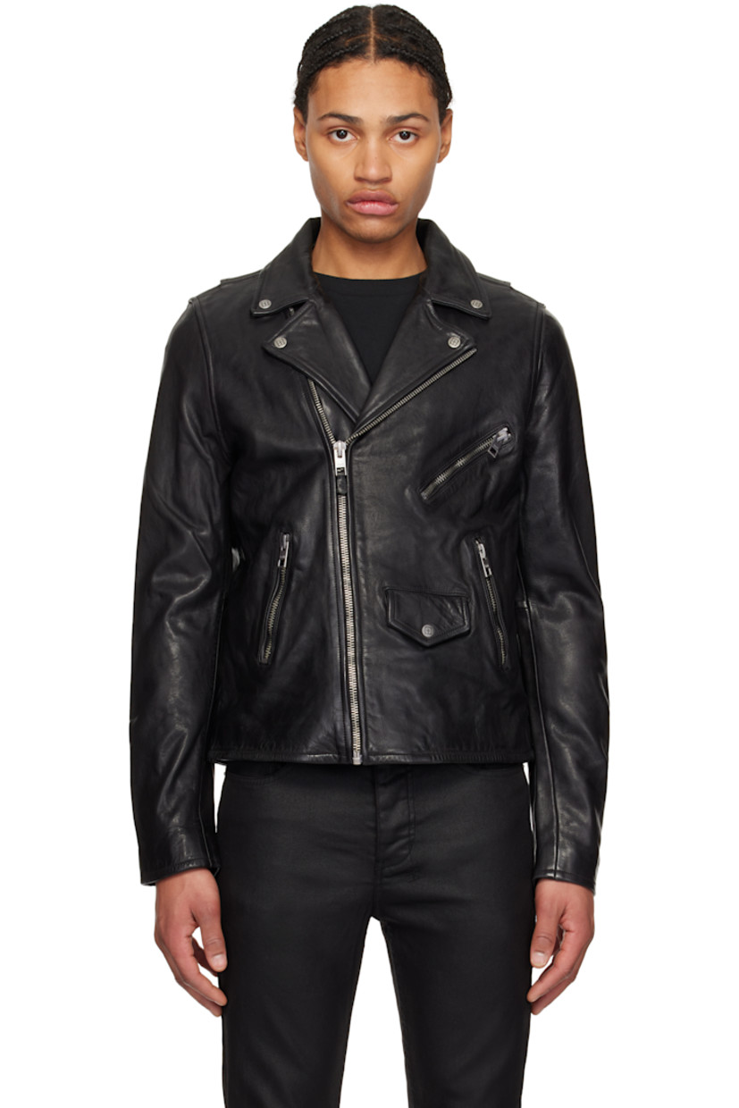 Grained calfskin jacket.

· Press-stud fastening at notched lapel
· Offset zip closure
· Zip pockets and flap pocket
· Zip expansion panel at cuffs
· Logo graphic embroidered at back
· Logo plaques at back hem
· Welt pocket at interior
· Full quilted satin lining
· Logo-engraved antiqued silver-tone hardware

Supplier color: Black