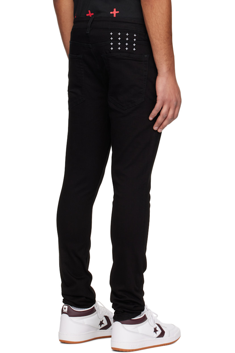 Slim-fit heavyweight stretch denim jeans.

· Mid-rise
· Belt loops
· Five-pocket styling
· Button fly
· Logo graphic embroidered at back waist
· Detachable logo flag at back pocket
· Logo printed at back leg
· Logo-engraved black hardware

Supplier color: Black