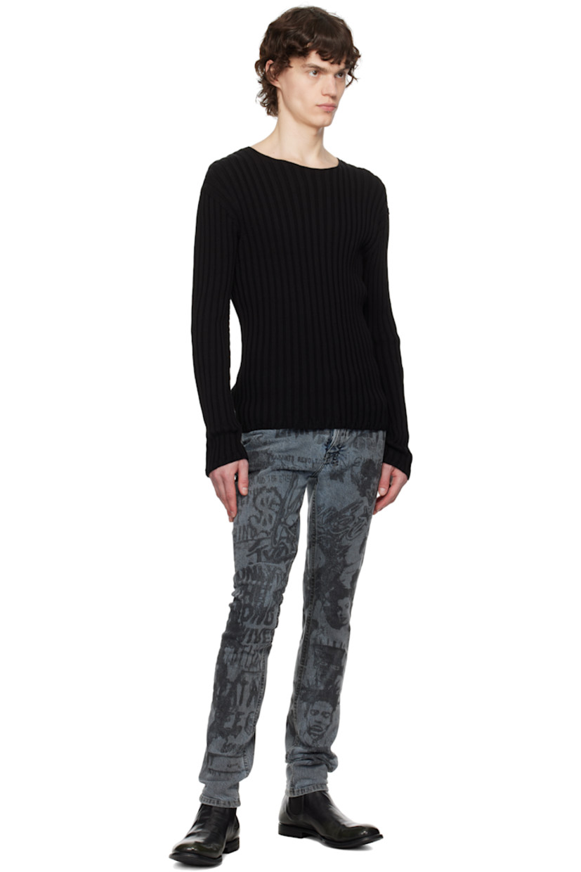 Skinny-fit stretch denim jeans. Fading, graphic, and text throughout.

· Mid-rise
· Belt loops
· Five-pocket styling
· Button-fly
· Logos embroidered at back 
· Logo embroidered at back leg 
· Logo-engraved silver-tone hardware 

Supplier color: Denim