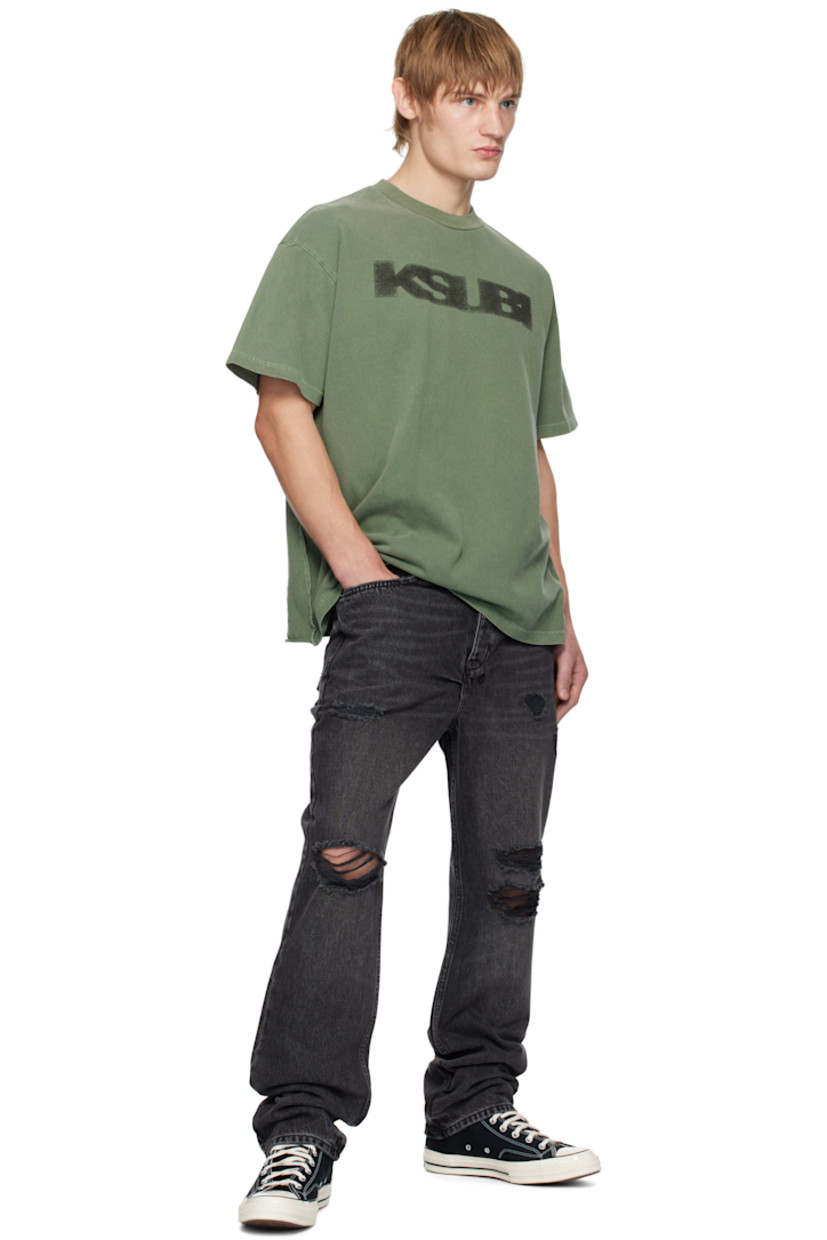 Straight-leg non-stretch denim jeans. Fading, whiskering, and distressing throughout. 

· Mid-rise
· Belt loops
· Five-pocket styling
· Button-fly
· Logo graphics embroidered at back waist
· Detachable logo flag at back pocket
· Logo embroidered at back leg
· Logo-engraved silver-tone hardware

Supplier color: Black