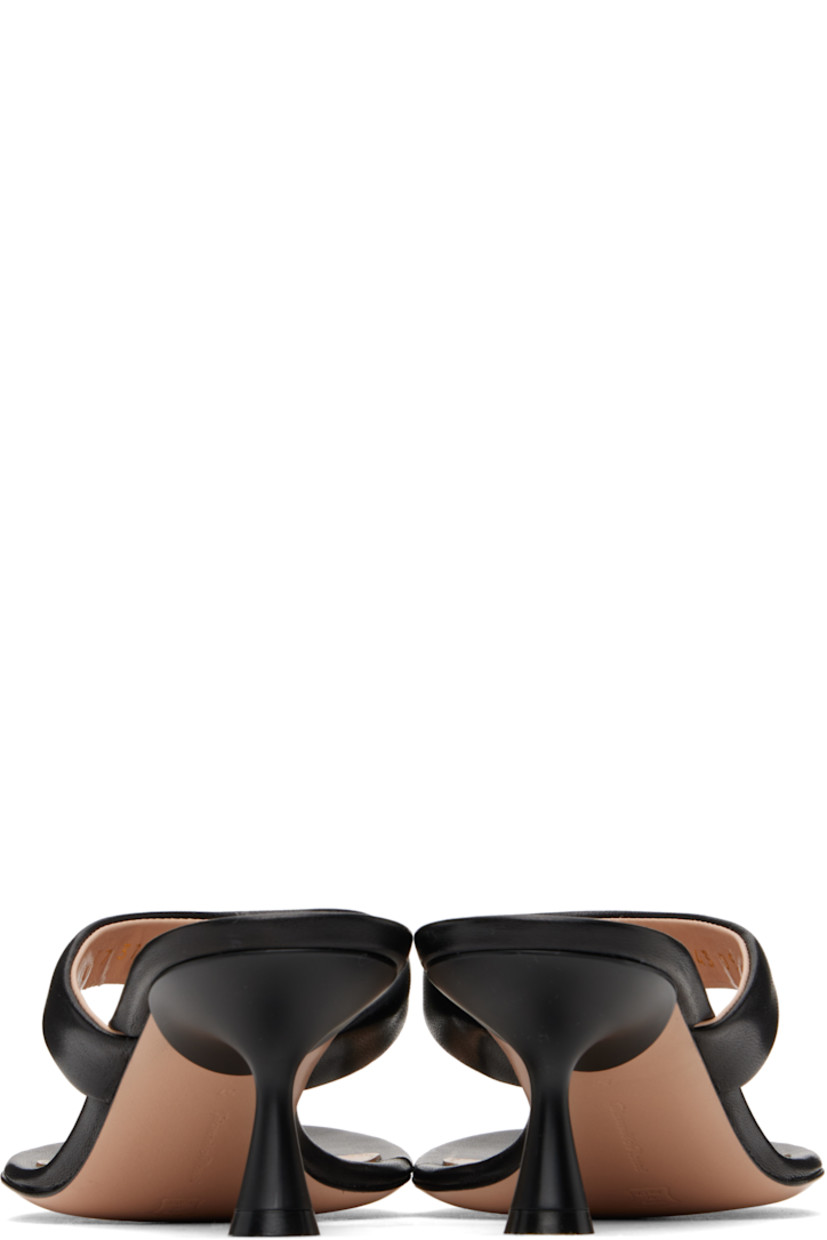 Handcrafted nappa leather heeled sandals in black.

· Open toe
· Thong-style strap at vamp
· Logo hardware at strap
· Logo stamp at padded footbed
· Buffed leather lining
· Lacquered heel with rubber injection
· Polished leather sole
· Gold-tone hardware
· Heel: H2.25"

Supplier color: Black