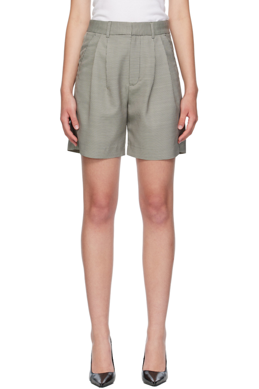Plain-woven viscose-blend shorts. 

· Houndstooth pattern throughout 
· High-rise 
· Belt loops
· Four-pocket styling
· Zip fly 
· Pleats at front 
· Partial satin lining 

Supplier color: Black/White mini houndstooth