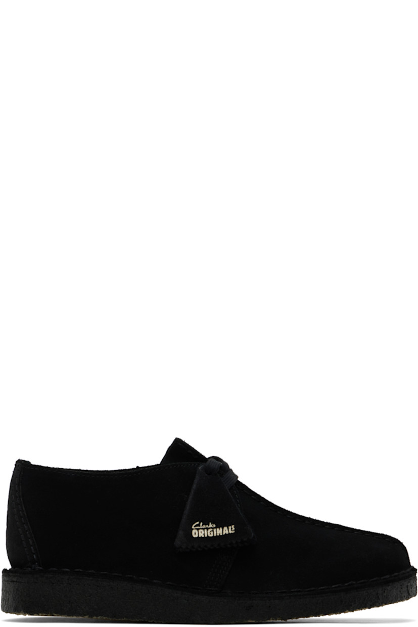 Suede derbys in black.

· Pinched seam at vamp
· Logo tags at lace-up closure
· Graphic embossed at heel counter
· Unlined
· Topstitching at welt
· FSC-certified crepe rubber sole

Supplier color: Black suede